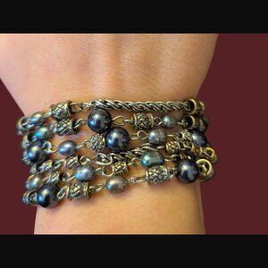 Mx Signature Collection Silver Natural Pearl Magnetic Closure Multistrand 6.5"